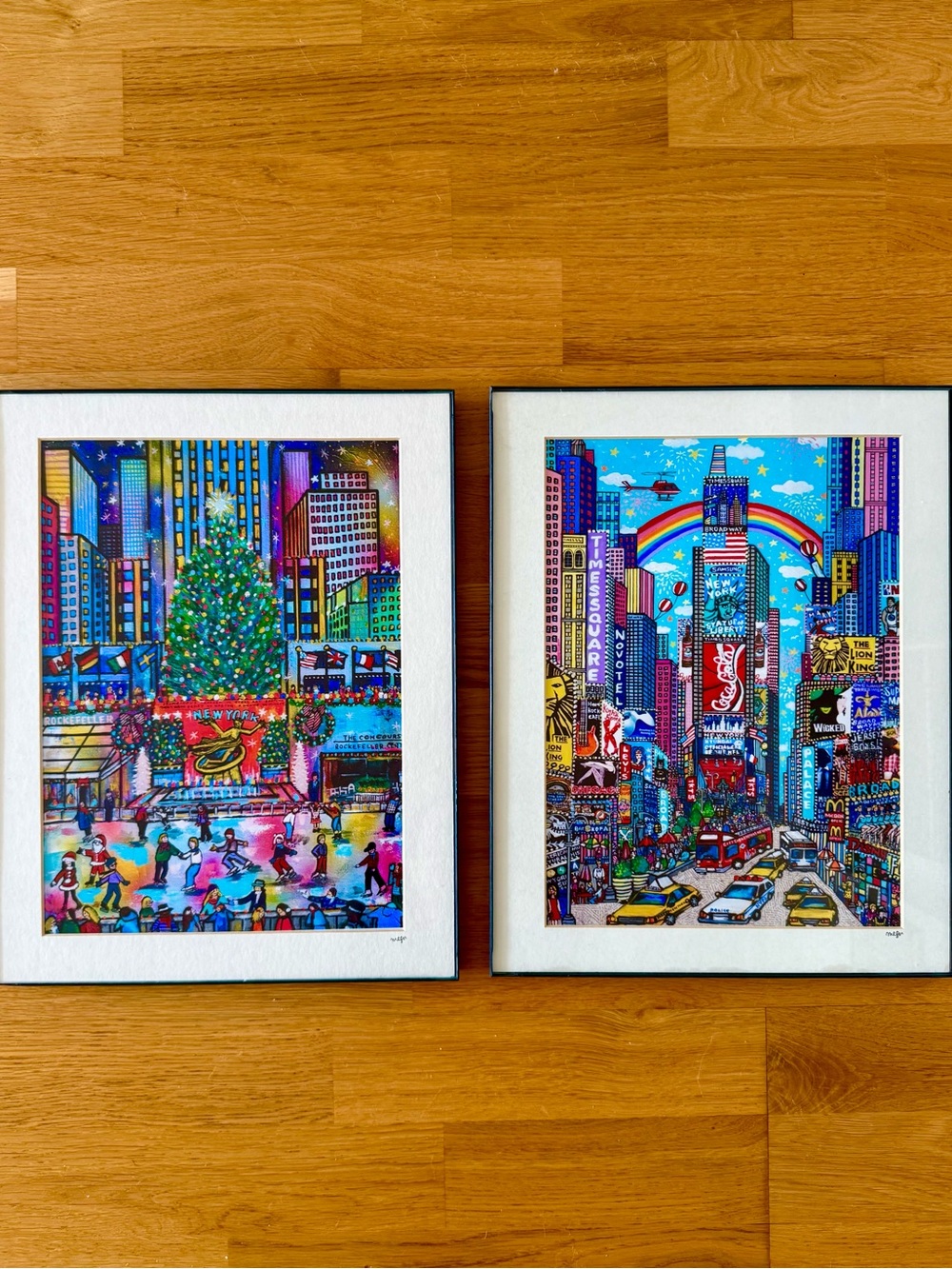 2 x Large Original New York Times Square Iconic Framed Artist Prints by Megu